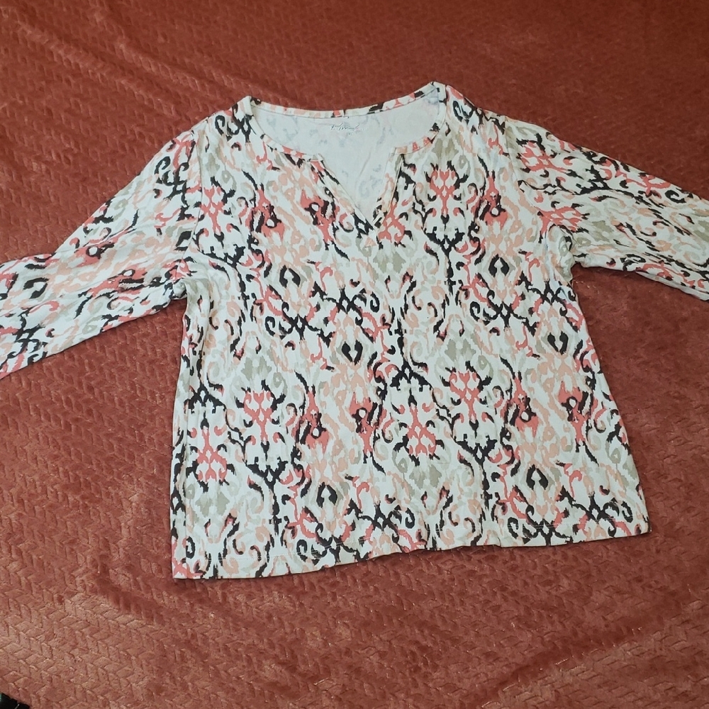 Kim Rogers Multicolor Long Sleeve Top XL Brown Pink And Tan